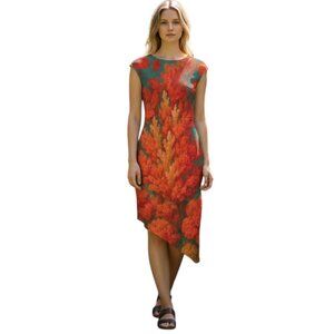 Floral Reef Bloom Painterly Coral Fantasy Draped Dress – PREORDER, Lightweight